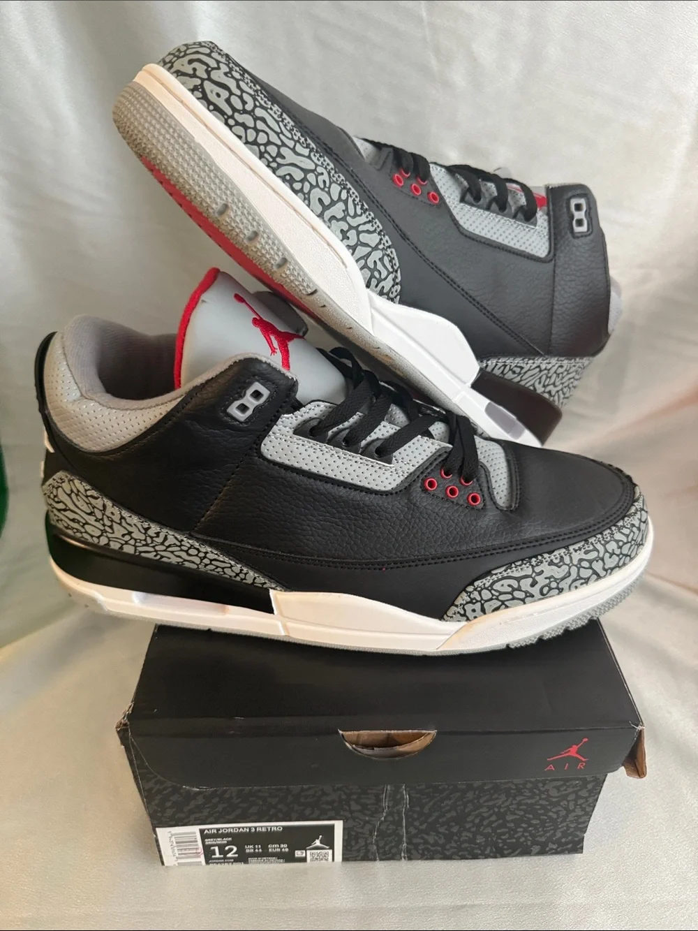New! Air Jordan 3 Retro Black Cement sneaker featuring black leather!